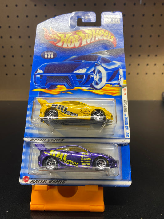 Toyota Celica - Hot Wheels 2001 First Edition Yellow / 2002 Mainline Purple JDM
